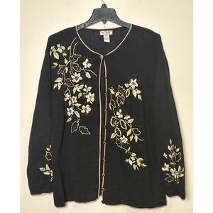 Tiara VTG Embroidery Cardigan Sweater 18/20 Floral Cottage Y2K Romantic Beaded